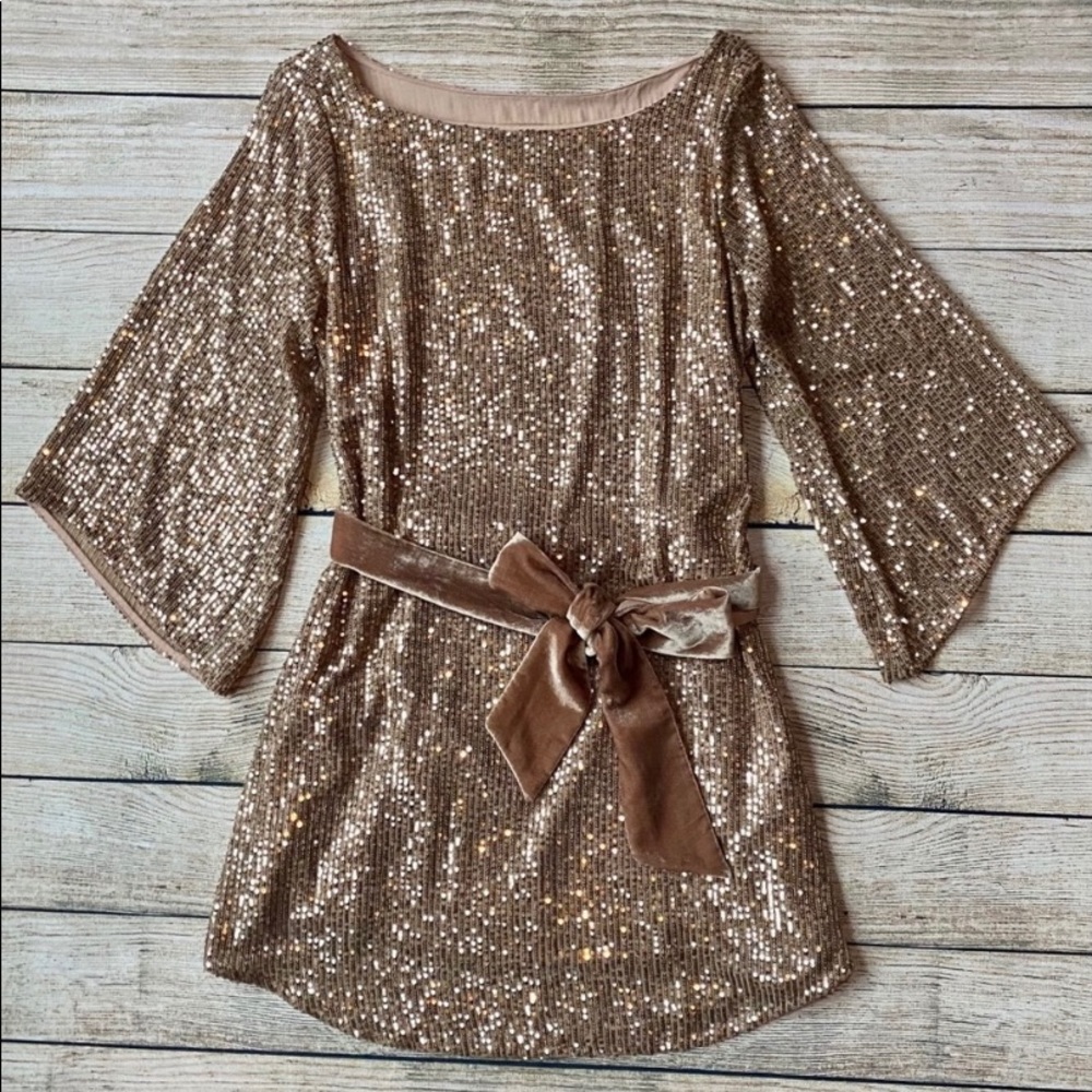 Anthropologie Starling Rose Gold sequin dress MP NWT